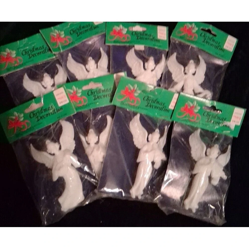 Vintage White Resin Angel ornament lot of 8